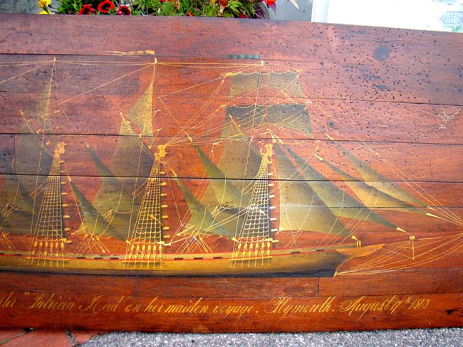 A hand painted panel depicting the British four-masted ship "Lahinia" on her maiden voyage August 17, 1813 — image 4